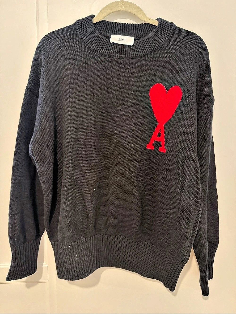 Ami Paris Ami de Coeur Crewneck Jumper Black & Red Small